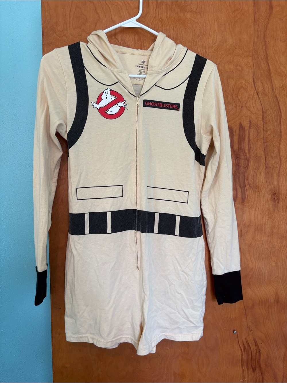 Ghostbusters Women's Beige Hooded Zip-Front Sleep Romper